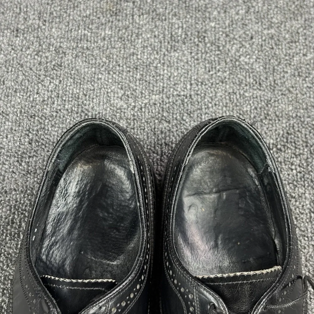 Vintage Florsheim Black Leather Full Brogue Wingtip Oxford Shoe Mens 9.5 C 20330